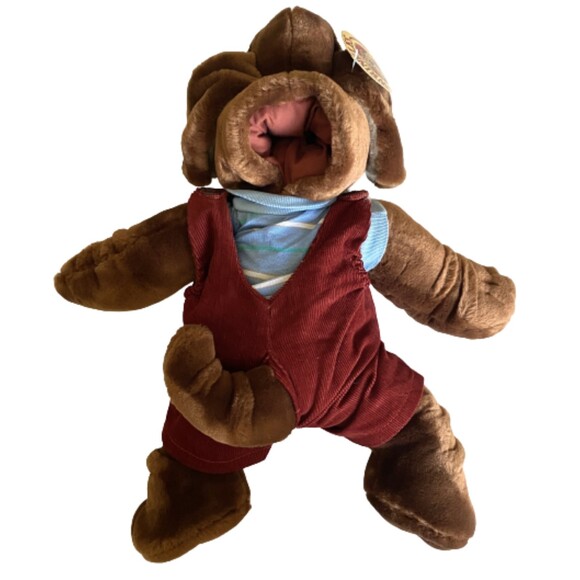 Ganz Bros Wrinkles Brown Dog Hand Puppet 17" Overalls Vintage Plush - Picture 2 of 6